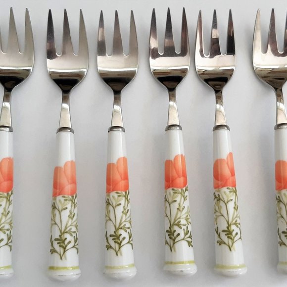 Noritake Forks Knieves Stainless Steel Porcelain Handle Flatware The Bright Side - Picture 2 of 14